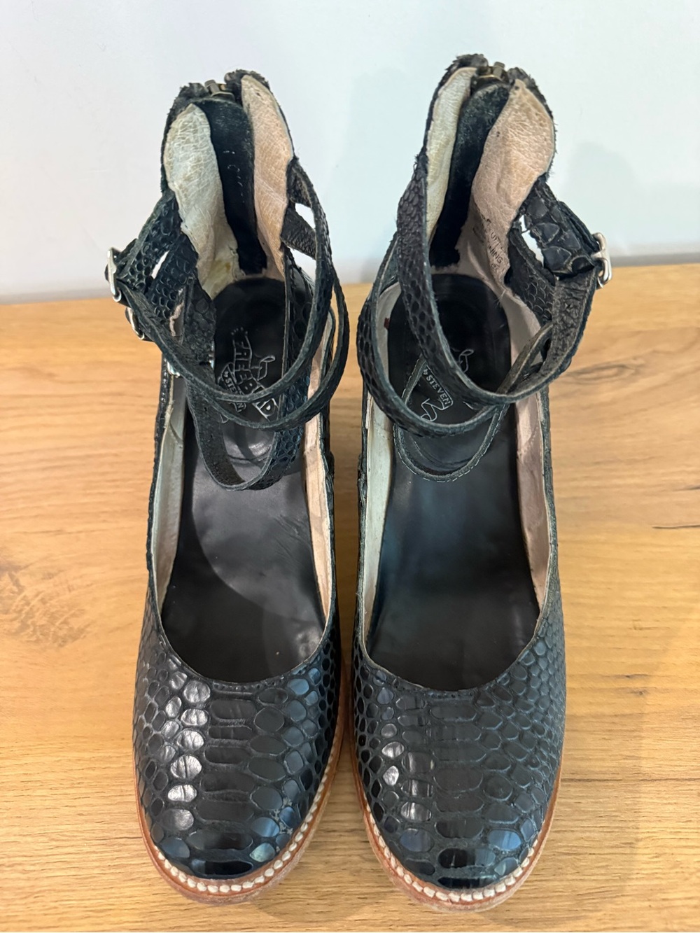 freebird Brandi Black Faux-Snakeskin Ankle-Strap Booties